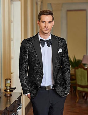COOFANDY Mens Floral Tuxedo One Button Luxury Shiny Blazer Dinner Party Prom Wedding Suit Jacket