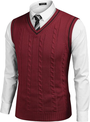 COOFANDY Men's  Vest V Neck Slim Fit Casual Sleeveless Twisted Knitted Pullover Sweater