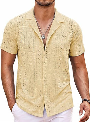 COOFANDY Mens Beach Shirt Short Sleeve Button Down Shirts Casual Cuban Collared Summer Vacation Tropical Shirts