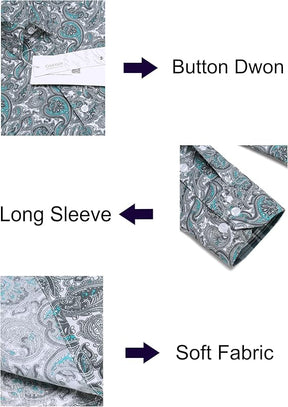 COOFANDY Mens Paisley Printed Shirts Casual Long Sleeve Button Down Shirts Floral Dress Shirt with Pockets