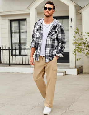 COOFANDY Mens Casual Cargo Pants Relaxed Fit Outdoor Hiking Pants Cotton Drawstring Sweatpants with Pockets, Khaki, Small