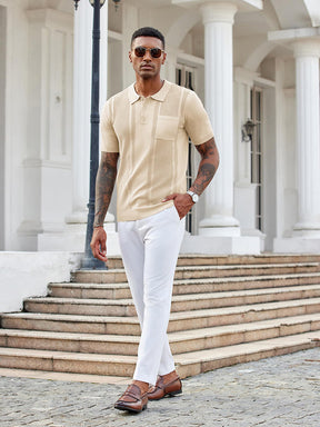 COOFANDY Knit Polo Shirts for Men Short Sleeve Textured Polo Shirt Slim Fit Summer Collared T Shirt with Pocket
