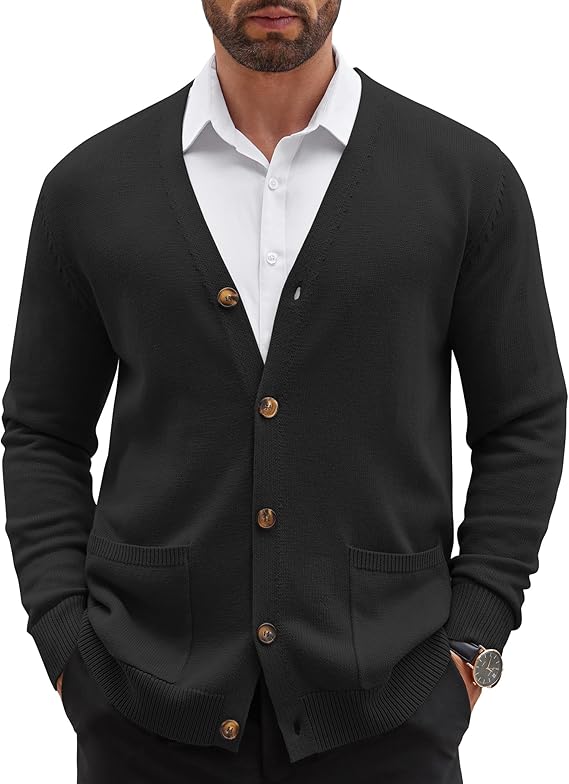 COOFANDY Men's Cardigan Sweater Long Sleeve Casual V Neck Button Down Knitted Sweater with Pockets