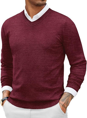 COOFANDY Men Casual V Neck Sweater Ribbed Knit Slim Fit Long Sleeve Pullover Top