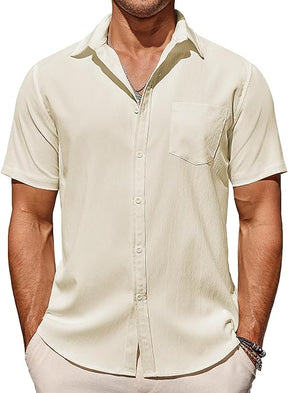 COOFANDY Men's Short Sleeve Button Up Vacation Camp Shirt Summer Beach Wrinkle Free Linen Shirt Big and Tall