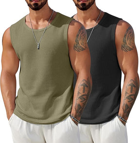 COOFANDY Mens Casual Tank Tops 2 Pack Waffle Knit Sleeveless Shirt Breathable Tank Shirts Summer Muscle Tee