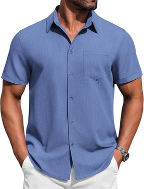 COOFANDY Mens Button Down Short Sleeve Shirt Casual Summer Stretch Denim Dress Shirts with Pocket