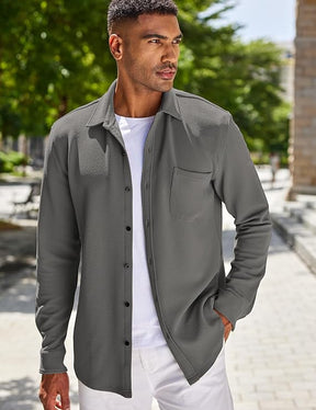 COOFANDY Men's Lightweight Shirt Shacket Long Sleeve Textured Button Down Shirts Casual Jacket