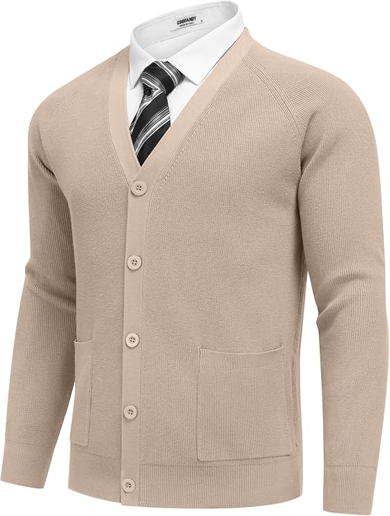 COOFANDY Men's Cardigan Sweaters with Button Lightweight Casual V Neck Long Sleeve Pockets Knitted Sweater