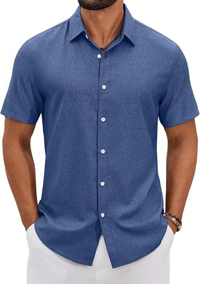 COOFANDY Mens Button Down Shirt Short Sleeve Casual Linen Shirts Summer Beach Wedding Shirts