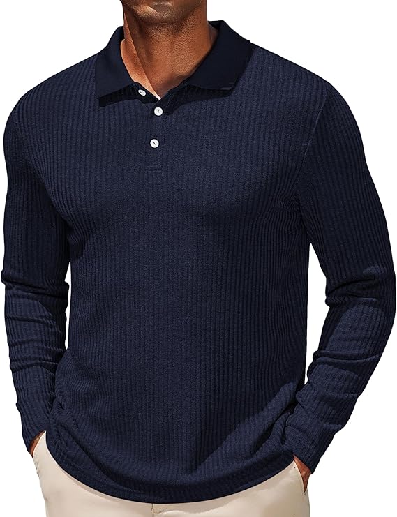COOFANDY Men's Casual Polo Shirts Long Sleeve Textured Knit Tee Shirt Wrok Tshirts