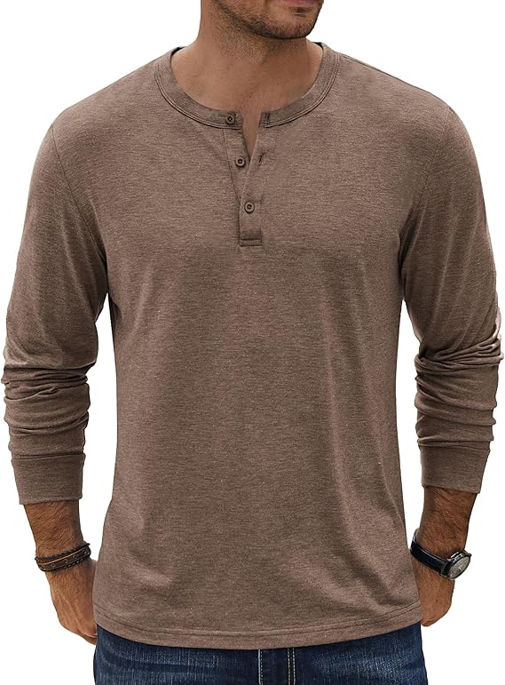 COOFANDY Henley T-Shirt Long Sleeve Pullover Shirts Basic Tees