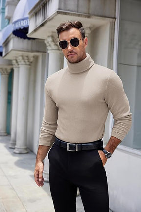 COOFANDY Men's Ribbed Turtleneck Sweater Casual Basic Long Sleeve Knitted Pullover Sweater