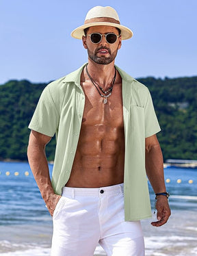 COOFANDY Men's Casual Short Sleeve Button Down Summer Beach Shirt Lightweight Textured Wrinkle Free Untucked Shirts