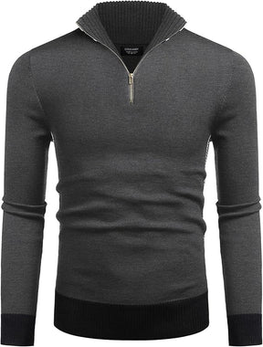 COOFANDY Men's Quarter Zip Pullover Sweater Casual Slim Fit Striped Polo Sweaters