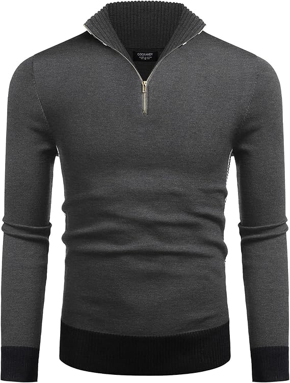 COOFANDY Men's Quarter Zip Pullover Sweater Casual Slim Fit Striped Polo Sweaters