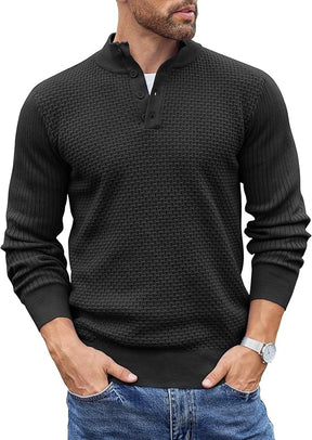 COOFANDY Men's Quarter Button Sweater Lightweight Mock Neck Pullover Sweater Fashion Casual Knitted Waffle Henley Sweater
