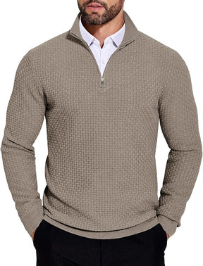 COOFANDY Men's Quarter Zip Sweaters Slim Fit Lightweight Knitted Mock Neck Pullover Casual Polo Sweaters