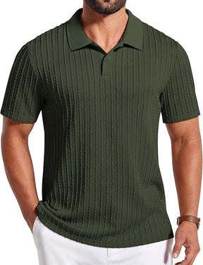 COOFANDY Mens Polo Shirt Textured Knit Button Casual Short Sleeve Summer Vacation Beach Stretchy Golf Shirts