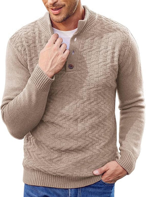 COOFANDY Men Mock Neck Button Sweater Casual Knitted Sweaters Fashion Henley Sweater
