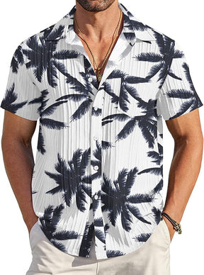 COOFANDY Men's Saint Patrick's Day Green Short Sleeve Textured Casual Button Down Shirt with Pocket Summer Beach Wear