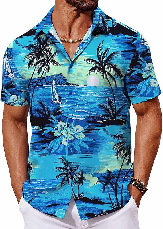 COOFANDY Hawaiian Shirt Short Sleeve Button Down Shirts Tropical Floral