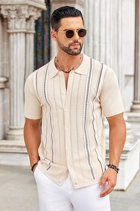 COOFANDY Knit Shirts for Men Casual Short Sleeve Button Down Shirts Summer Beach Stretch Fit Collared Shirts