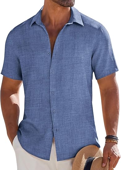 COOFANDY Mens Button Down Short Sleeve Shirt Casual Beach Shirt Summer Vacation Textured Shirts