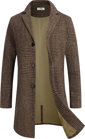 COOFANDY Mens Wool Blend Coat Winter Trench Coats Notched Lapel Collar Single Breasted Overcoat Classic Peacoat With Pockets S-XXL