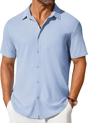 COOFANDY Men's Short Sleeve Button Down Shirt Casual Summer Beach Shirt Waffle Knit Shirts Wrinkle Free Untucked Shirt