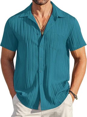 COOFANDY Men's Saint Patrick's Day Green Short Sleeve Textured Casual Button Down Shirt with Pocket Summer Beach Wear