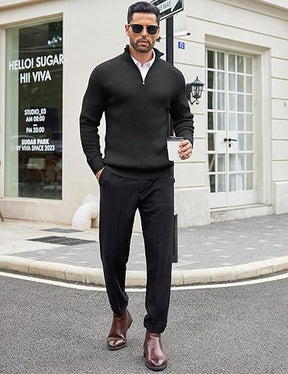 COOFANDY Men's Quarter Zip Sweaters Slim Fit Mock Neck Pullover Sweater Lightweight Knitted Polo Sweaters