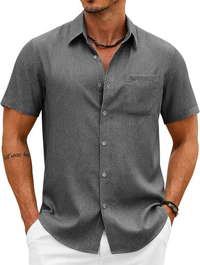 COOFANDY Mens Button Down Shirt Short Sleeve Casual Shirts Summer Beach Wedding Linen Shirt with Pocket