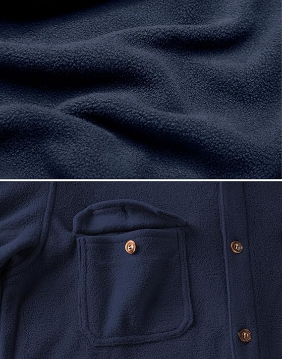 COOFANDY Men's Polar Fleece Shacket Long Sleeve Casual Button Down Shirt Jacket with Pockets