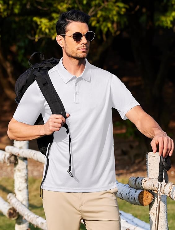 COOFANDY Men's Polo Shirts Short Sleeve Quick Dry Performance Golf Polos Tactical Work Shirts with Pen Pocket
