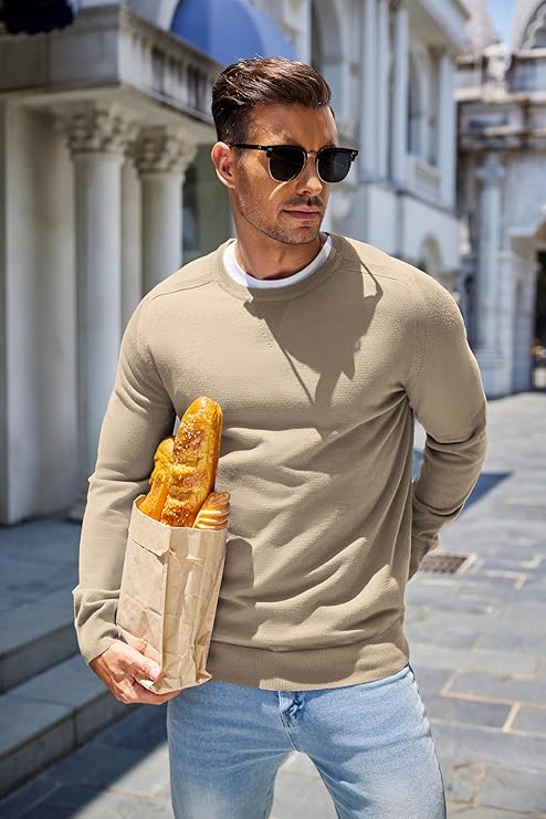 COOFANDY Mens Sweater Crewneck Pullover Long Sleeve Lightweight Sweater Plain Knit Silm Fit
