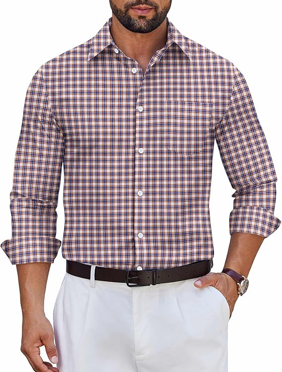 COOFANDY Men's Long Sleeve Plaid Button Down Dress Shirt