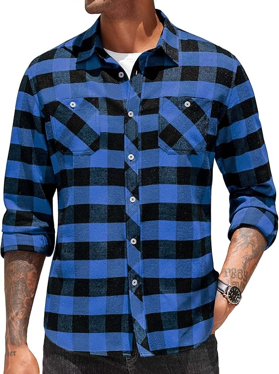 COOFANDY Flannel Plaid Shirts Long Sleeve Button Down Shirt
