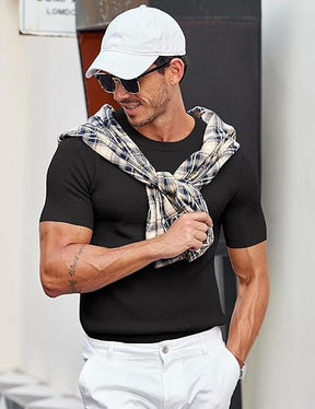 COOFANDY Men's T- Shirts Casual Short Sleeve Crewneck Shirts Solid Textured Knit Pullover Tees