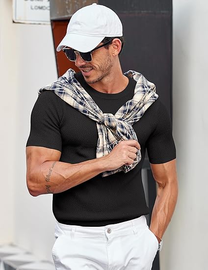 COOFANDY Men's T- Shirts Casual Short Sleeve Crewneck Shirts Solid Textured Knit Pullover Tees