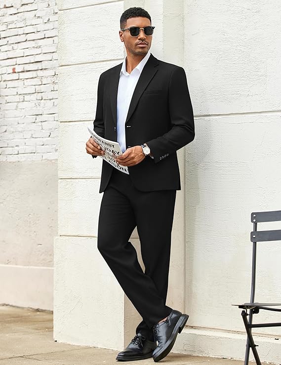COOFANDY Men's 2 Piece Suits Slim Fit Two Buttons Casual Blazer Jacket and Pants Set Tuxedo Suit for Wedding Prom Business