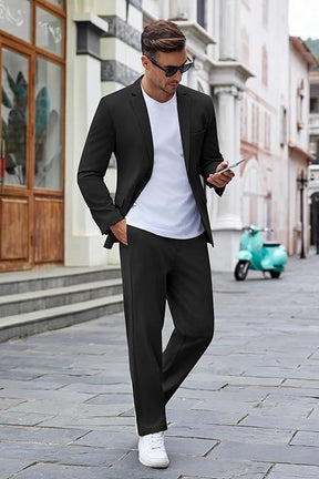 COOFANDY Men's Suits 2 Piece Slim Fit Suit Set 2 Button Lightweight Casual Knit Blazer Suit Jacket Pants