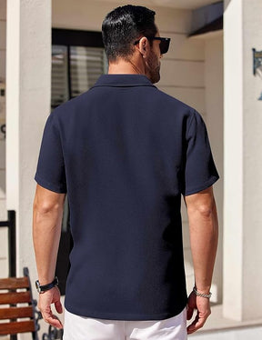 COOFANDY Mens Short Sleeve Button Down Shirts Waffle Shirt Casual Beach Summer Shirts Wrinkle Free Vacation Shirts