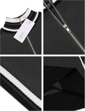 COOFANDY Men's Quarter Zip Pullover Sweater Casual Slim Fit Striped Polo Sweaters