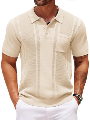 COOFANDY Knit Polo Shirts for Men Short Sleeve Textured Polo Shirt Slim Fit Summer Collared T Shirt with Pocket