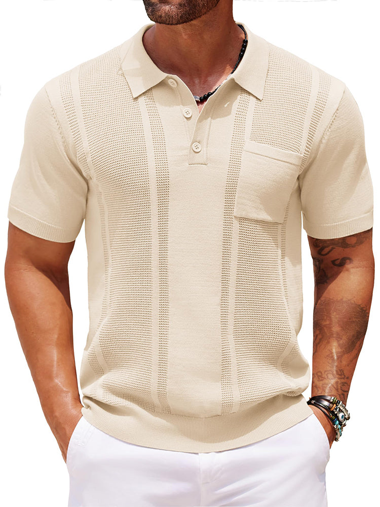 COOFANDY Knit Polo Shirts for Men Short Sleeve Textured Polo Shirt Slim Fit Summer Collared T Shirt with Pocket