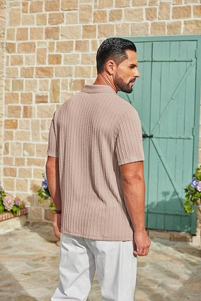COOFANDY Mens Polo Shirt Textured Knit Button Casual Short Sleeve Summer Vacation Beach Stretchy Golf Shirts