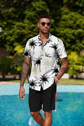 COOFANDY Men's Hawaiian 2 Piece Outfits Summer Beach Matching Set Short Sleeve Floral Shirts and Shorts