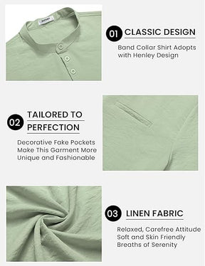 COOFANDY Men's Henley Shirts Band Collar Short Sleeve T-Shirts Casual Summer Beach Shirt Hippie Fashion Hawaiian Shirt