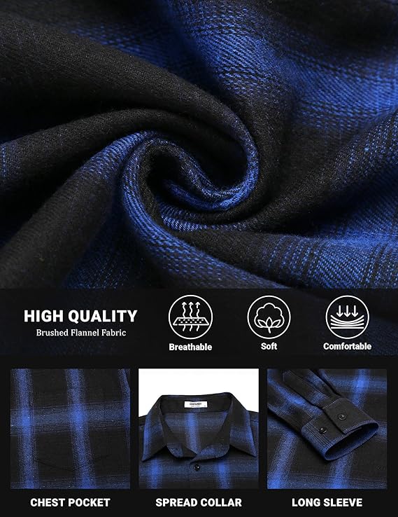 COOFANDY Flannel Shirts Long Sleeve Button Down Shirt